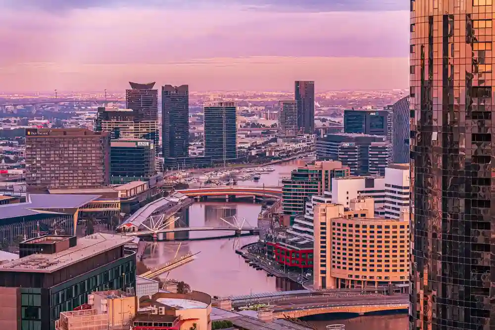 Panoramic view of Melbourne Southbank from a luxury casino suite